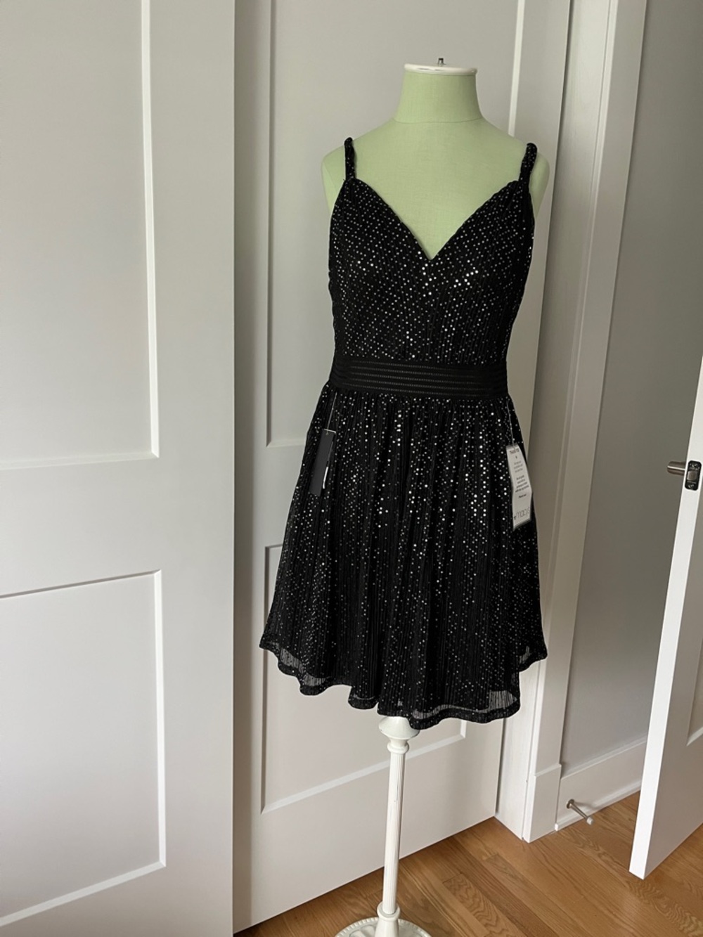 City Studio Black Sequin Spaghetti-Strap Party Mini Dress